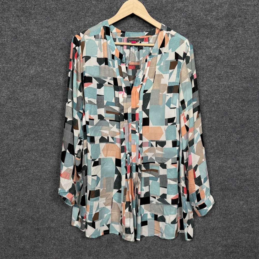 Vince Camuto Geometric Print Blouse in Teal, Black, Beige, Coral